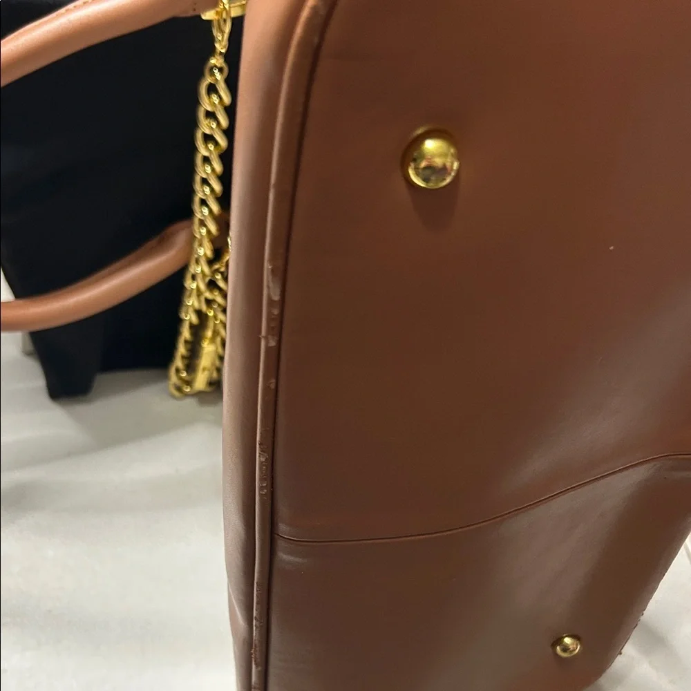 Joy & Iman White and Tan Satchel with Gold Chain